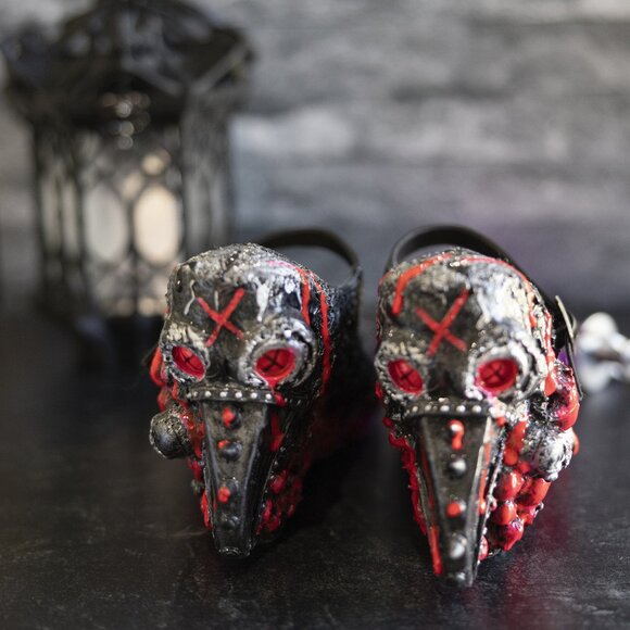 Custom Zombie Peepshow Plague Doctor Wedges - Size 8 - UV Pink and Black - Picture 2 of 11